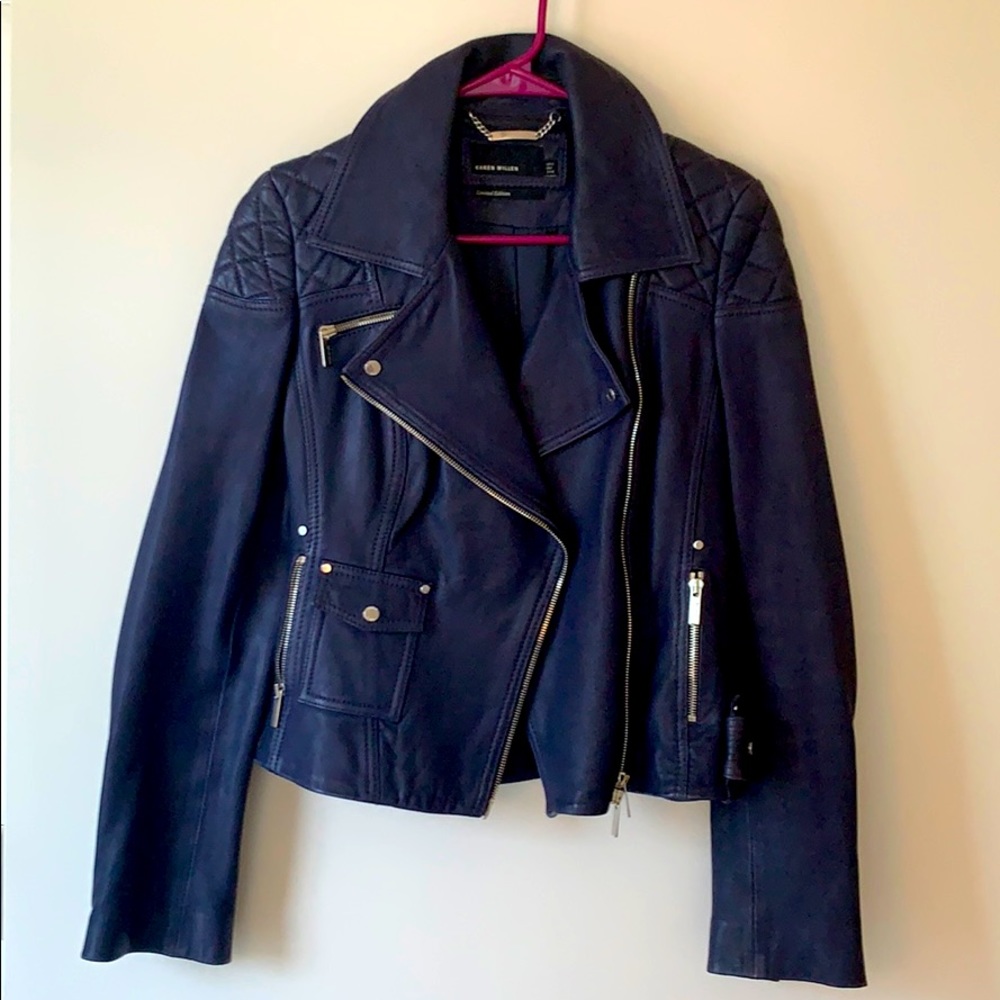 Karen Millen navy leather jacket